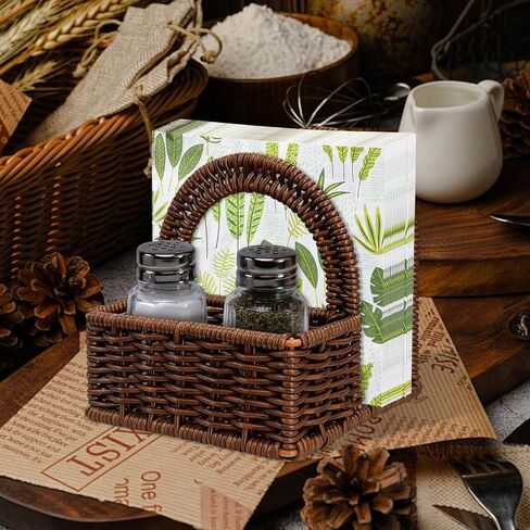 حامل مناديل الروطان مع حامل هزازات الملح والفلفل للطاولة، منظم سطح المطبخ - تخزين متعدد الوظائف للمناديل الورقية والتوابل وأساسيات الطعام in Kuwait