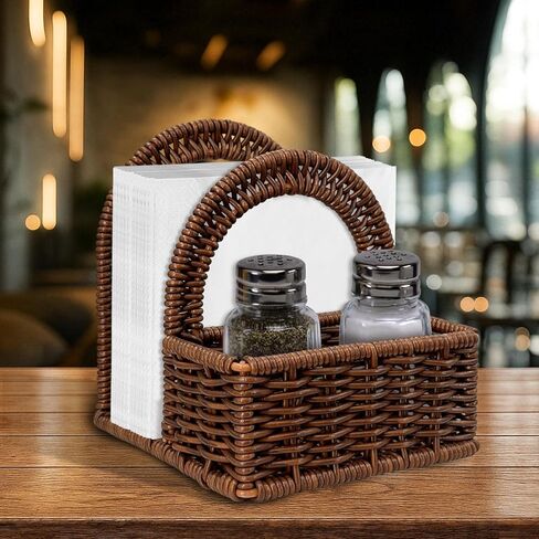 حامل مناديل الروطان مع حامل هزازات الملح والفلفل للطاولة، منظم سطح المطبخ - تخزين متعدد الوظائف للمناديل الورقية والتوابل وأساسيات الطعام in Kuwait