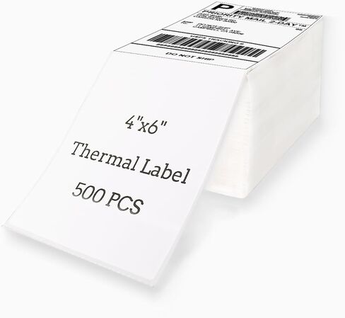 ملصق شحن حراري مباشر Fanfold 4x6 500 ملصق/1 مكدس، ملصقات حرارية بيضاء لطابعة ملصقات الشحن، لاصق مثقوب وقوي، درجة تجارية in Kuwait