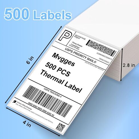 ملصق شحن حراري مباشر Fanfold 4x6 500 ملصق/1 مكدس، ملصقات حرارية بيضاء لطابعة ملصقات الشحن، لاصق مثقوب وقوي، درجة تجارية in Kuwait