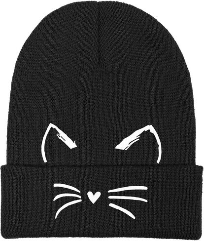 Embroidery Cat Beanie Hat,Cute Cat Animal Lovers Gifts,Winter Warm Knit Cuffed Cap for Women Girls in Saudi Arabia