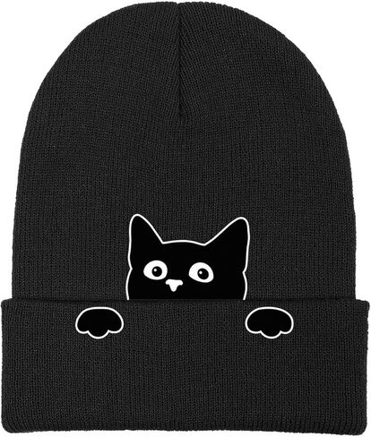 Embroidery Cat Beanie Hat,Cute Cat Animal Lovers Gifts,Winter Warm Knit Cuffed Cap for Women Girls in Saudi Arabia
