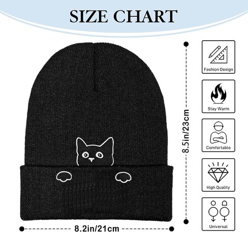 Embroidery Cat Beanie Hat,Cute Cat Animal Lovers Gifts,Winter Warm Knit Cuffed Cap for Women Girls in Saudi Arabia