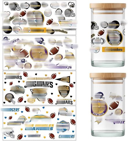 4 Sheet UV Dtf Cup Wraps for 16 Oz Glass Cups American Football Waterproof Rub on Transfers Stickers for Tumblers Cup Wood Furniture Car DIY Crafts Decor Wrap Decals (Ms07) in Kuwait
