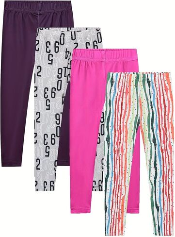 4-Piece Girls' Tight Pants, Solid Printed Soft Sports Tight Pants, Suitable for School, Dancing, Daily Wear, Sizes 2-7y in Saudi Arabia