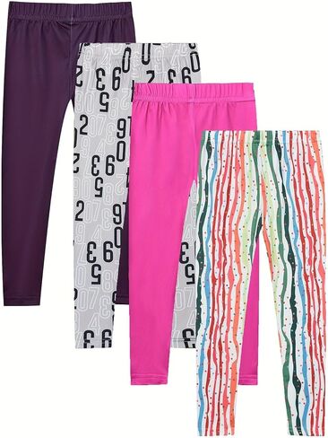 4-Piece Girls' Tight Pants, Solid Printed Soft Sports Tight Pants, Suitable for School, Dancing, Daily Wear, Sizes 2-7y in Saudi Arabia