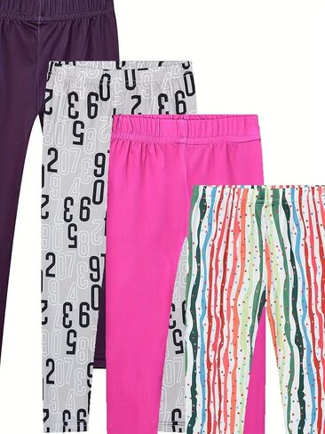 4-Piece Girls' Tight Pants, Solid Printed Soft Sports Tight Pants, Suitable for School, Dancing, Daily Wear, Sizes 2-7y in Saudi Arabia