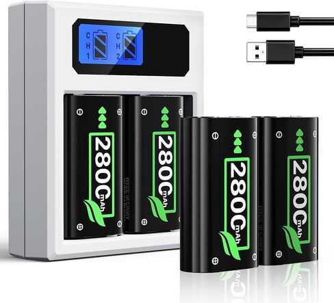 Battery Pack Charger for Xbox One, Equipped with 2 x 2800mAh Rechargeable Batteries and USB-C Charger Station,High Performance Battery Compatible with Xbox Series X|S, Xbox One S/X/Elite Controller in Kuwait