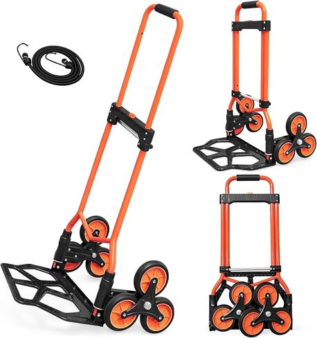 دوللي لتسلق السلالم بسعة 360 رطل، شاحنة يدوية لتسلق السلالم شديدة التحمل، عربة تسلق سلالم قابلة للطي بعجلات 4.2 بوصة وحبلين مرنين للمنزل أو العبوة أو المكتب أو التسوق in Kuwait
