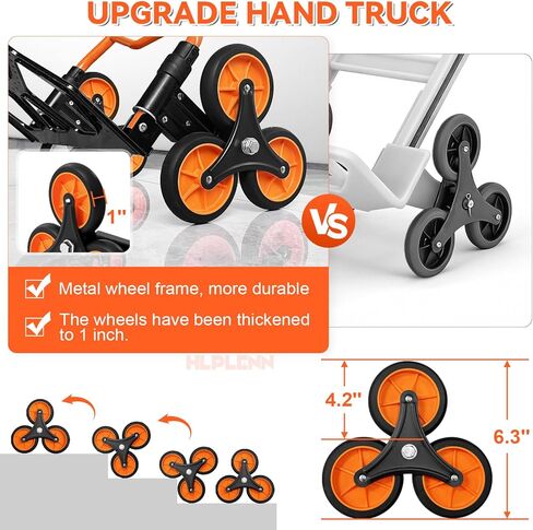 دوللي لتسلق السلالم بسعة 360 رطل، شاحنة يدوية لتسلق السلالم شديدة التحمل، عربة تسلق سلالم قابلة للطي بعجلات 4.2 بوصة وحبلين مرنين للمنزل أو العبوة أو المكتب أو التسوق in Kuwait