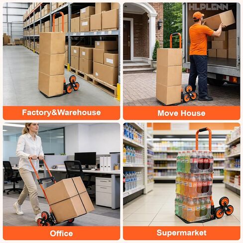 دوللي لتسلق السلالم بسعة 360 رطل، شاحنة يدوية لتسلق السلالم شديدة التحمل، عربة تسلق سلالم قابلة للطي بعجلات 4.2 بوصة وحبلين مرنين للمنزل أو العبوة أو المكتب أو التسوق in Kuwait