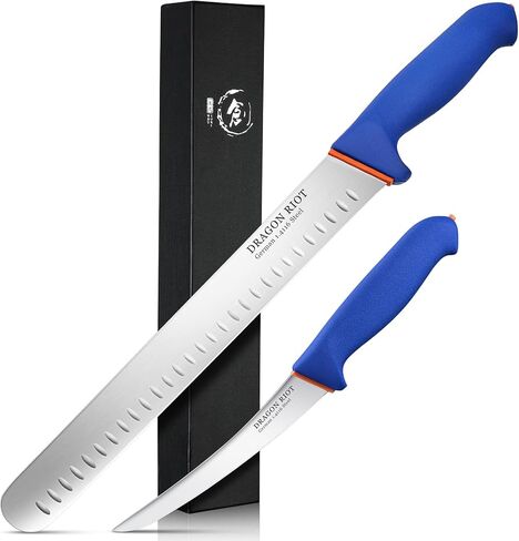 DRAGON RIOT 3 Pcs Butcher Knives Set, Meat Processing Knife Set for Brisket Trimming with German Stainless Steel and Blue Non-slip Handle Gift for Men in Kuwait