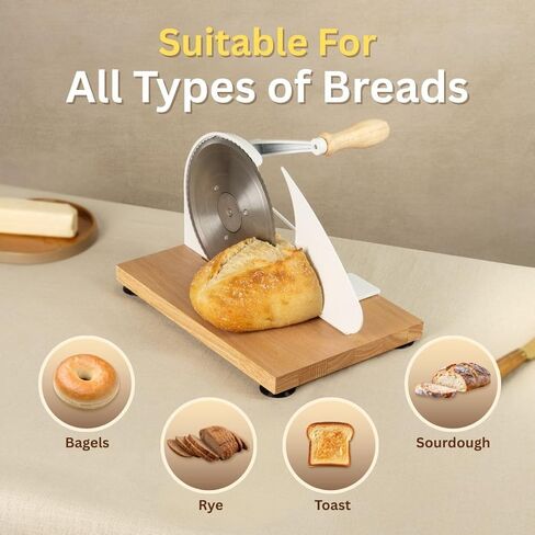 Manual Bread Slicer for Homemade Bread – Adjustable Thickness, Even Slicing Hand-Crank Bread Cutter with Scale Guide, Serrated Blade & Secure Base in Saudi Arabia