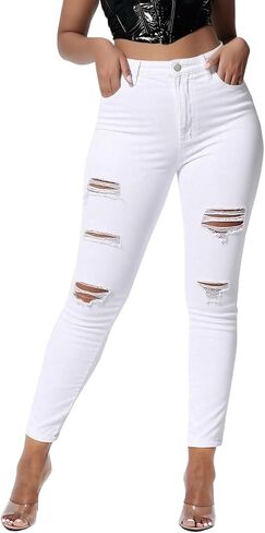 Skinny Jeans for Women Stretchy-Hip Lifting high Waisted Ripped Boyfriend Jeggings with Holes in Kuwait