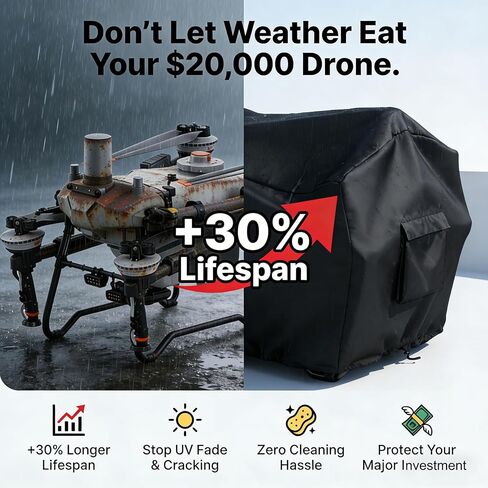 غطاء الطائرة بدون طيار الزراعية، الأبعاد: 56 طول × 40 عرض × 40 ارتفاع متوافق مع طائرات بدون طيار DJI T100، سلسلة FlyCart100، مقاوم للماء لجميع المواسم، يتضمن حقيبة تخزين in Kuwait