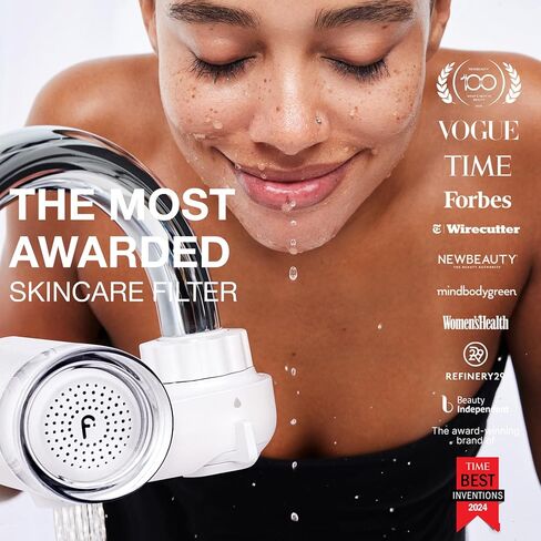 فلتر فلتر بيبي للعناية بالبشرة 2.0، صنبور فلتر حوض الحمام للعناية بالبشرة، إزالة الكلور بنسبة 99.9% - 0.000001 ملم من ألياف الكربون، تم اختباره سريريًا، ترطيب البشرة في أسبوعين (أبيض) in Kuwait