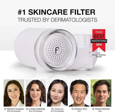 فلتر فلتر بيبي للعناية بالبشرة 2.0، صنبور فلتر حوض الحمام للعناية بالبشرة، إزالة الكلور بنسبة 99.9% - 0.000001 ملم من ألياف الكربون، تم اختباره سريريًا، ترطيب البشرة في أسبوعين (أبيض) in Kuwait