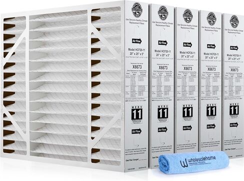 فلتر هواء Lennox X6673 20x25x5 MERV 11 مرشحات فرن HVAC AC، فلتر مناخ صحي Lennox للمنزل مع قطعة قماش للتنظيف، عبوتان (الحجم الفعلي: 19.75 × 24.75 × 4.38 بوصة) in Kuwait