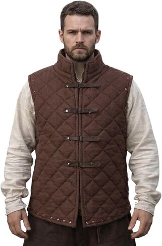 Medieval cotton padded gambeson sleeveless Dark brown padded jacket Handmade cotton padded coat Medieval cotton padded vest Renaissance sleeveless gambeson (M, DARK BROWN) in Kuwait