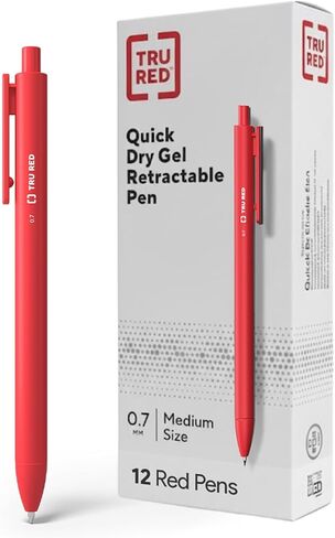 TRU RED Staples Retractable Quick Dry Gel Pens, Medium Point, 0.7mm, Red, Dozen (TR54500) in Saudi Arabia