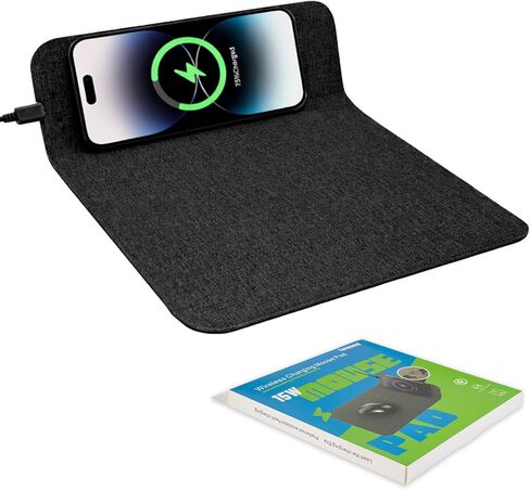 وسادة الماوس اللاسلكية السريعة 15W ، لوحة مكتب مكتب مع قاعدة مطاطية غير قابلة للانزلاق فائقة الانزلاق ، موسباد مقاوم للماء لأجهزة الكمبيوتر/المكتب/العمل/المنزل/وسادة iPhone Samsung (أسود) in Kuwait