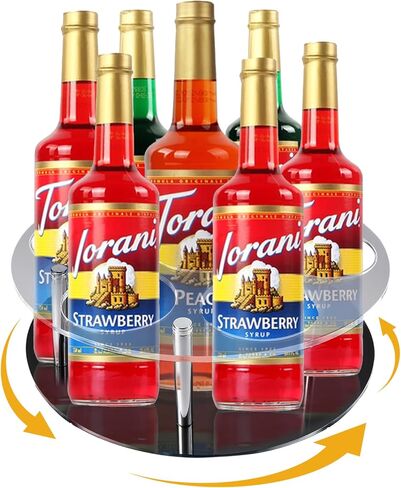 منظم شراب القهوة الدوار الكبير 7 زجاجات شراب للسطح، حامل زجاجة شراب أكريليك لمحطة بار القهوة، صينية عرض النبيذ القابلة للدوران in Kuwait