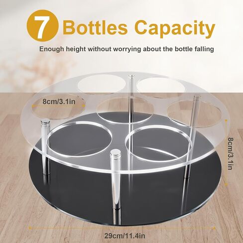 منظم شراب القهوة الدوار الكبير 7 زجاجات شراب للسطح، حامل زجاجة شراب أكريليك لمحطة بار القهوة، صينية عرض النبيذ القابلة للدوران in Kuwait
