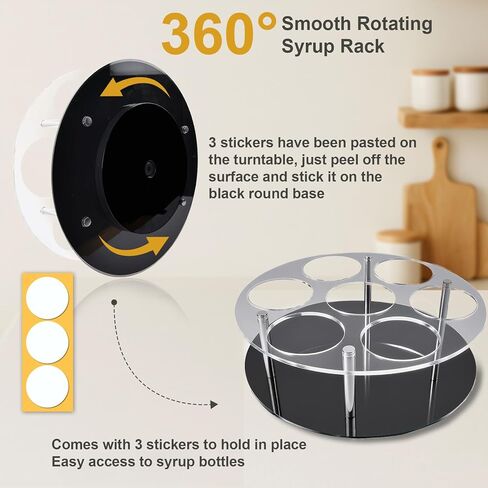 منظم شراب القهوة الدوار الكبير 7 زجاجات شراب للسطح، حامل زجاجة شراب أكريليك لمحطة بار القهوة، صينية عرض النبيذ القابلة للدوران in Kuwait