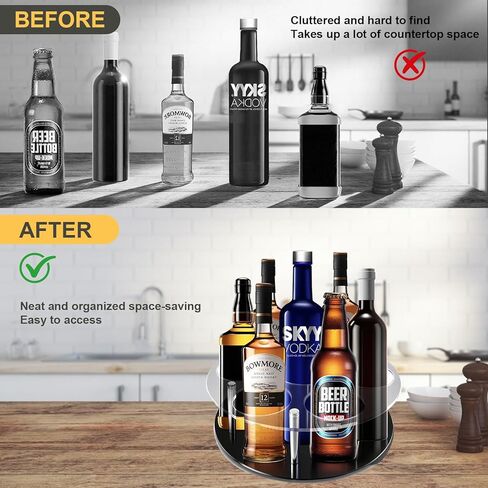 منظم شراب القهوة الدوار الكبير 7 زجاجات شراب للسطح، حامل زجاجة شراب أكريليك لمحطة بار القهوة، صينية عرض النبيذ القابلة للدوران in Kuwait