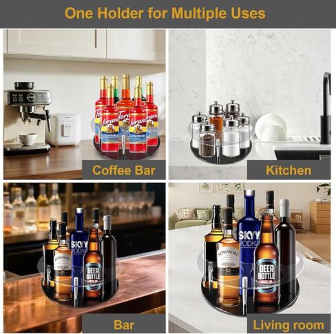 منظم شراب القهوة الدوار الكبير 7 زجاجات شراب للسطح، حامل زجاجة شراب أكريليك لمحطة بار القهوة، صينية عرض النبيذ القابلة للدوران in Kuwait