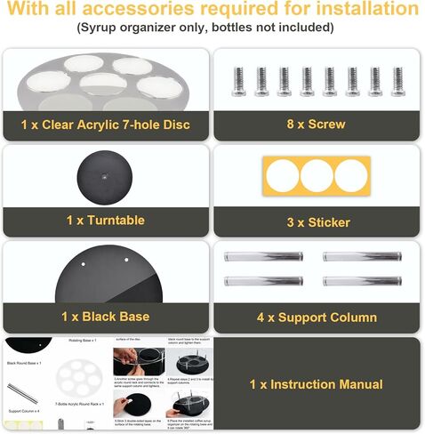 منظم شراب القهوة الدوار الكبير 7 زجاجات شراب للسطح، حامل زجاجة شراب أكريليك لمحطة بار القهوة، صينية عرض النبيذ القابلة للدوران in Kuwait