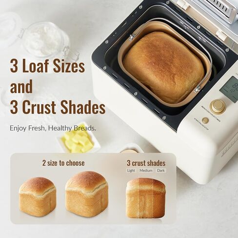 Neretva Bread Machine, 2.2LB 15-in-1 Bread Maker, Dual Heater Breadmaker Machine with Auto Nut Dispenser & Nonstick Ceramic Pan, Bread Maker Machine for Gluten Free, Dough Maker, Sourdough, Yogurt in Kuwait