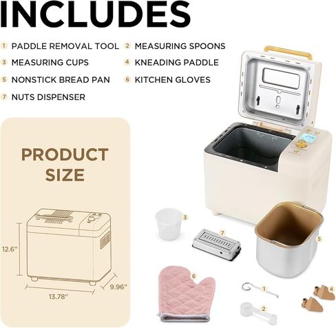 Neretva Bread Machine, 2.2LB 15-in-1 Bread Maker, Dual Heater Breadmaker Machine with Auto Nut Dispenser & Nonstick Ceramic Pan, Bread Maker Machine for Gluten Free, Dough Maker, Sourdough, Yogurt in Kuwait