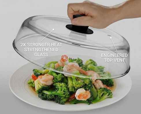 Glass Microwave splatter cover for food plate - Sturdy Borosilicate glass splatter guard with vent hole - 100% Food Safe BPA free Easy Grip Silicone Knob and Dishwasher safe - 10.5in in Saudi Arabia