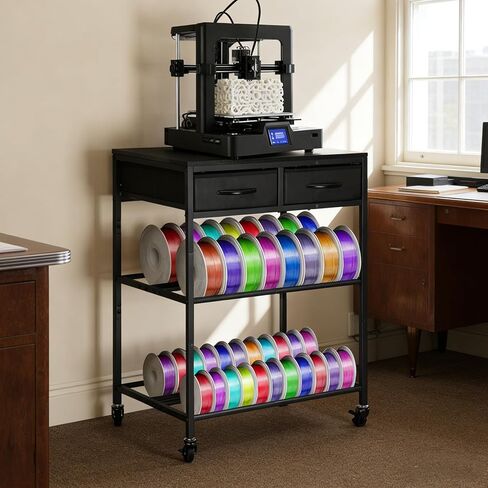 رف تخزين خيوط الطابعة ثلاثية الأبعاد مع أدراج وعجلات، حامل معدني من خيوط الطابعة ثلاثية الأبعاد عالي التحمل مع مساحة تخزين، رف منظم خيوط قابل للتعديل لمكتب استوديو ورشة العمل، 4 أقدام تسوية in Kuwait