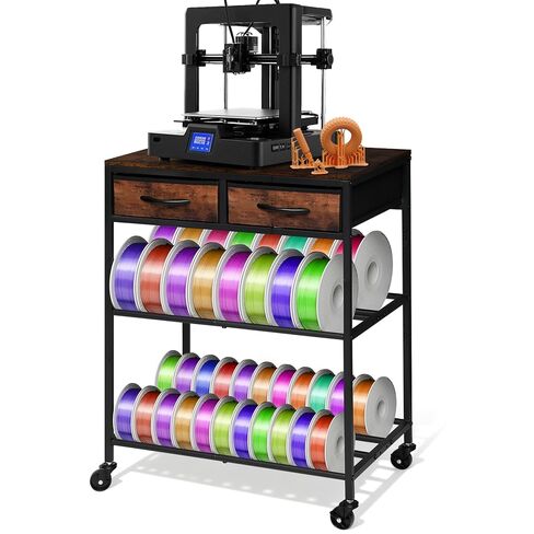 3D Printer Filament Storage Shelf with Drawers& Wheels, Heavy Duty 2-Tier 3D Printer Filament Metal Stand with Storage, Adjustable Filaments Organzied Rack for Workshop Studio Office, 4 Leveling Feet in Saudi Arabia
