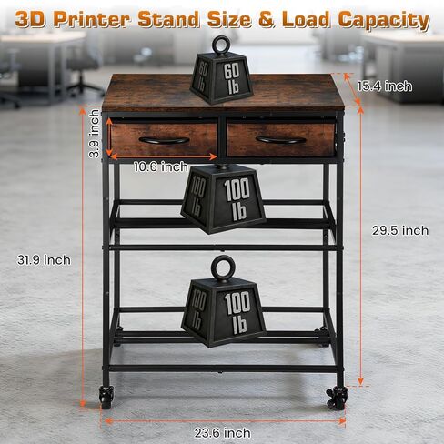 3D Printer Filament Storage Shelf with Drawers& Wheels, Heavy Duty 2-Tier 3D Printer Filament Metal Stand with Storage, Adjustable Filaments Organzied Rack for Workshop Studio Office, 4 Leveling Feet in Saudi Arabia