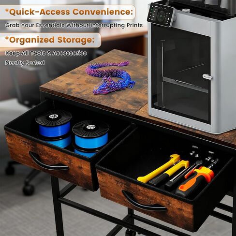 3D Printer Filament Storage Shelf with Drawers& Wheels, Heavy Duty 2-Tier 3D Printer Filament Metal Stand with Storage, Adjustable Filaments Organzied Rack for Workshop Studio Office, 4 Leveling Feet in Saudi Arabia