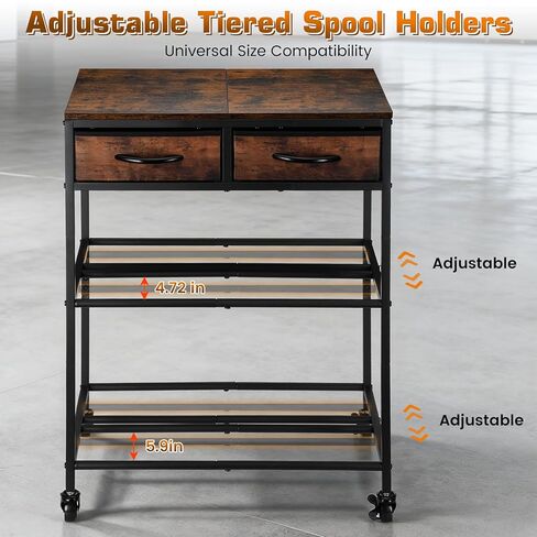 3D Printer Filament Storage Shelf with Drawers& Wheels, Heavy Duty 2-Tier 3D Printer Filament Metal Stand with Storage, Adjustable Filaments Organzied Rack for Workshop Studio Office, 4 Leveling Feet in Saudi Arabia