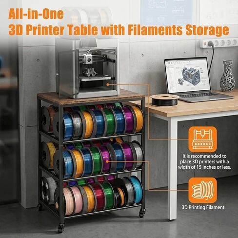 3D Printer Stand with Filament Storage, 4-Tier 3D Printer Table Cart Filament Storage Rack with Wheels, Heavy Duty Metal 3D Printer Desk Shelf for Studio Garage Office Workshop in Saudi Arabia