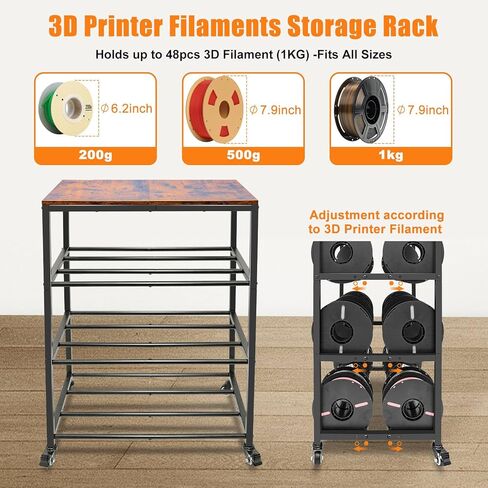3D Printer Stand with Filament Storage, 4-Tier 3D Printer Table Cart Filament Storage Rack with Wheels, Heavy Duty Metal 3D Printer Desk Shelf for Studio Garage Office Workshop in Saudi Arabia