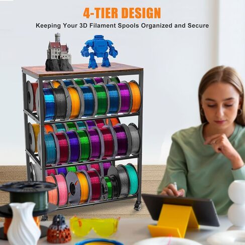 3D Printer Stand with Filament Storage, 4-Tier 3D Printer Table Cart Filament Storage Rack with Wheels, Heavy Duty Metal 3D Printer Desk Shelf for Studio Garage Office Workshop in Saudi Arabia