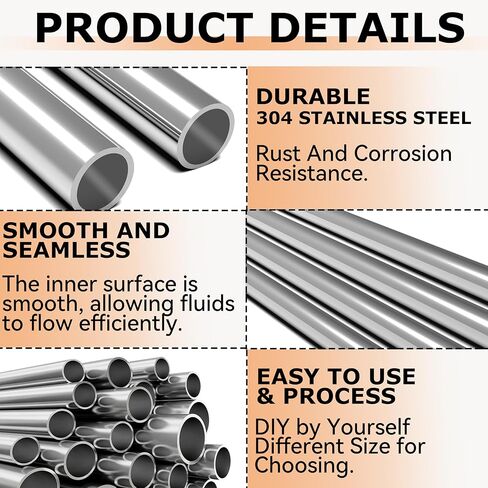 5Pcs 1/8"（3mm）ODx10"(254mm) 304 Stainless Steel Tube，Round Metal Tube Thickened Pipe Wall & Weldable Tubing, for Pipe for Industry, DIY, Furnishing,Decoration,Crafts Model (1/8OD*10", 5) in Saudi Arabia