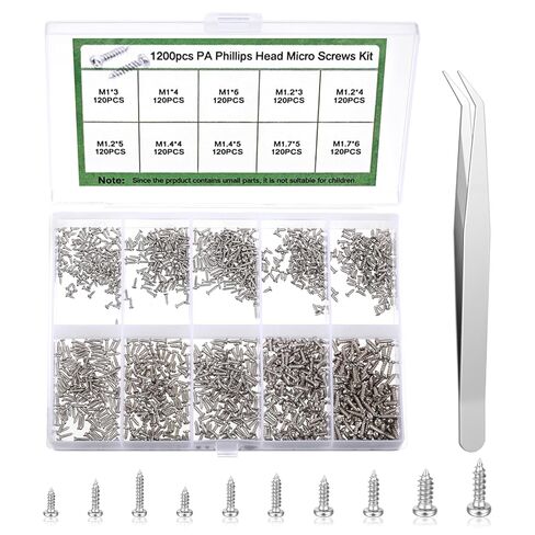 1200pcs Mini Screw kit M1/M1.2/M1.4/M1.7 Phillips Pan Head Small Machine Screws Micro Little Screw Tiny Small Self-Tapping Electronic Screws Kit for Electronics Equipment Sunglasses Watch Repair in Saudi Arabia