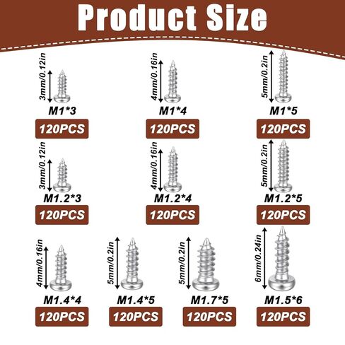 1200pcs Mini Screw kit M1/M1.2/M1.4/M1.7 Phillips Pan Head Small Machine Screws Micro Little Screw Tiny Small Self-Tapping Electronic Screws Kit for Electronics Equipment Sunglasses Watch Repair in Saudi Arabia