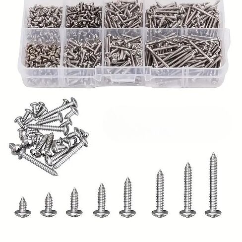 800pcs Self-Tapping Screw Box Set M2 Cross Round Flat Head Carbon Steel Self-Tapping Wood Screw Hybrid Set Kit (Round Head,800pcs) in Saudi Arabia