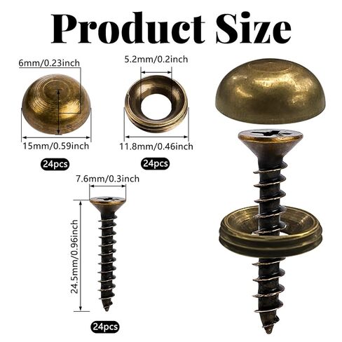 24Pcs Decorative Screws Brass Upholstery Screws with Caps, Decorative Bronze Screw for Wood, Mirror, Cabinet Door, Windows, Furniture Fixing, 15mm in Saudi Arabia