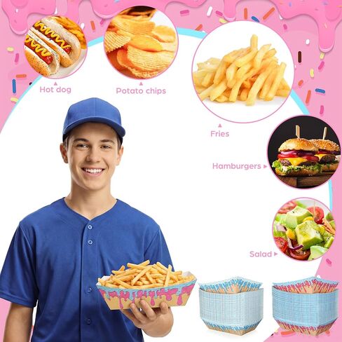 100 Pack 2Lb Baseball Snack Trays Ice Cream Drip Birthday Decorations, Baseball Paper Food Boat Trays, Ice Cream Drip Disposable Serving Boat Plate for Snack Popcorn Bakery Dessert Sandwich in Saudi Arabia
