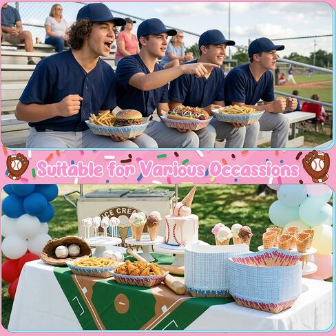 100 Pack 2Lb Baseball Snack Trays Ice Cream Drip Birthday Decorations, Baseball Paper Food Boat Trays, Ice Cream Drip Disposable Serving Boat Plate for Snack Popcorn Bakery Dessert Sandwich in Saudi Arabia