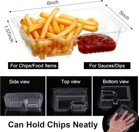 200 Pcs Clear Plastic Nacho Trays 12oz 2 Compartment Disposable Snack Containers with Chip and Dip Holder for Movie Night, Party, Concession Stand, 6x5 Inch in Saudi Arabia